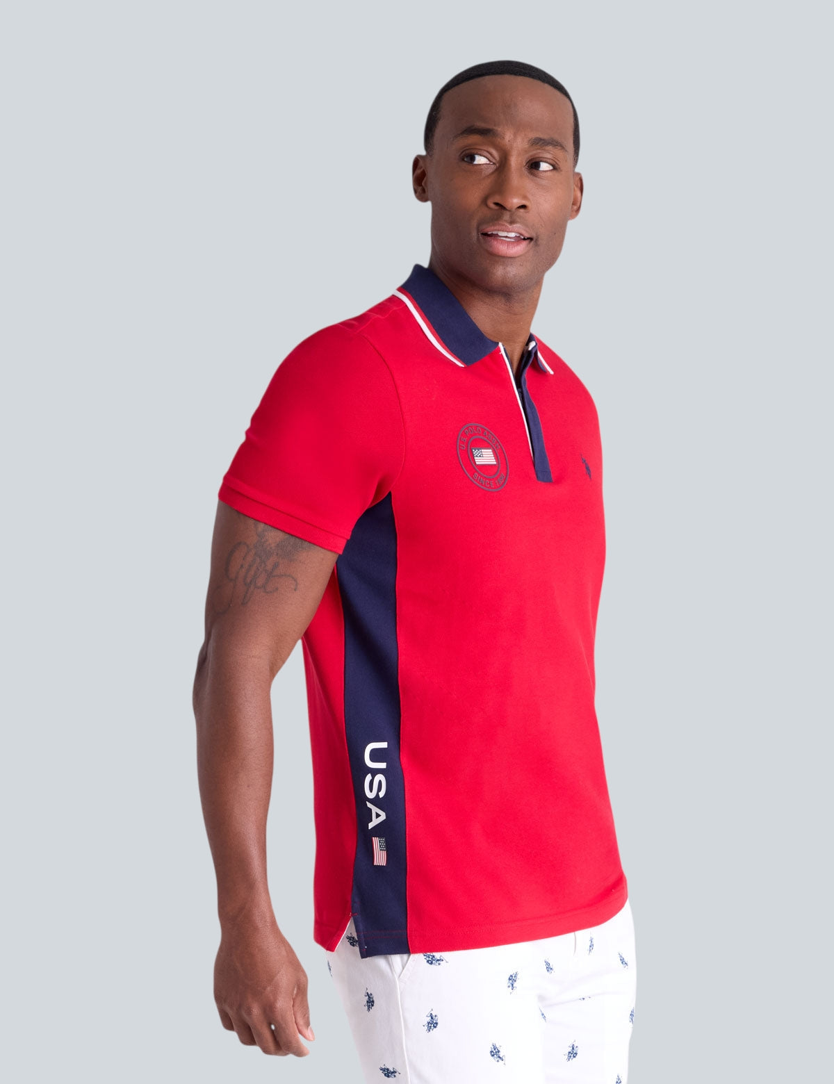 USA VERTICAL PATCH PIQUE POLO SHIRT WITH ZIP PLACKET,11P0105-3O00A