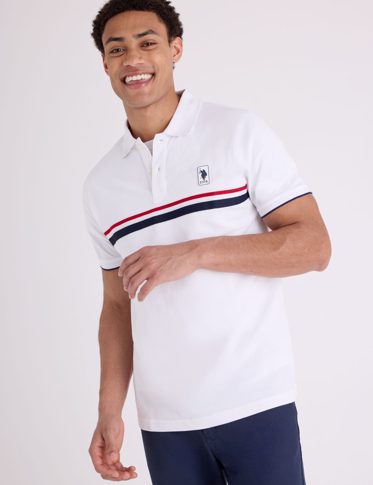 PIECED SIGNATURE STRIPE PIQUE POLO SHIRT