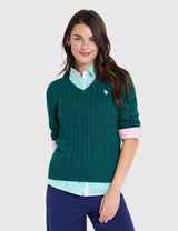 US.POLO.ASSN CABLE V-NECK SWEATER, 21W0007-EE00A