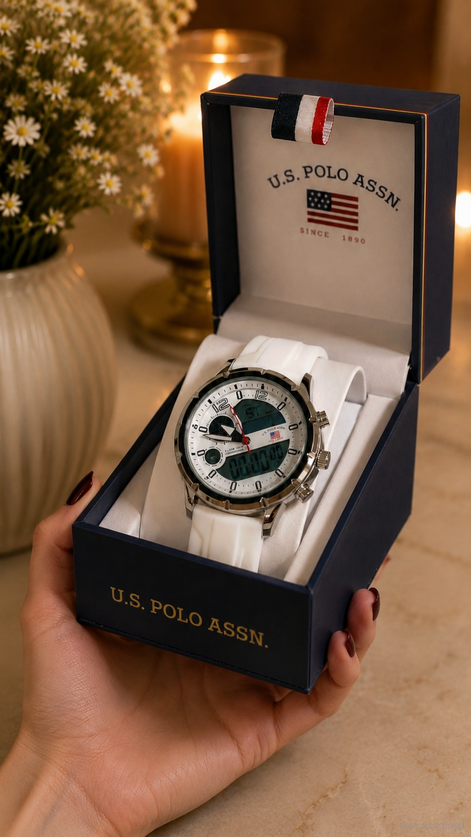 Immediate MENS MENS WHITE STRAP ANADIGI WATCH US9893UO-0000A