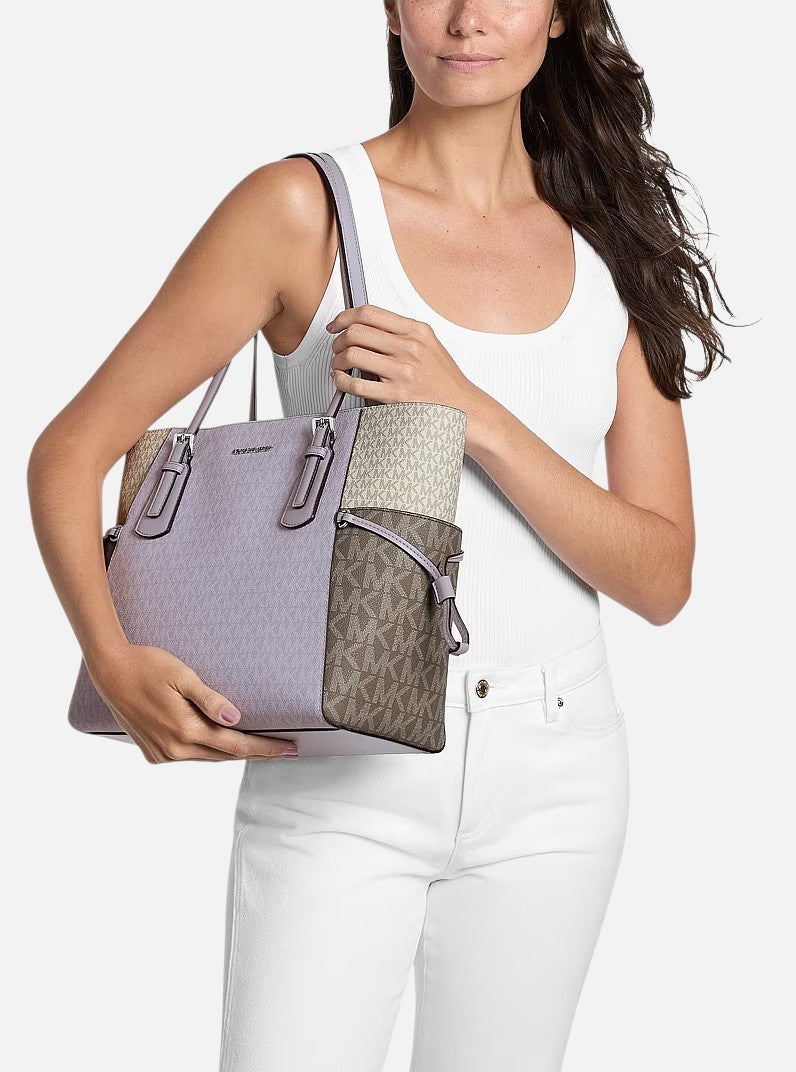 Michael Kors Voyager Large Color-Block Signature Logo Tote Bag,35S5SV6T7B