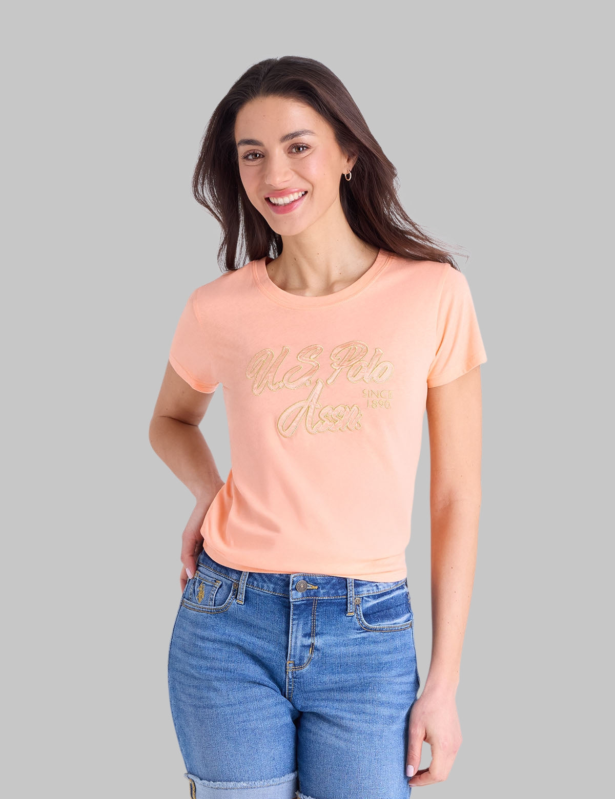 SATEEN LUREX SCRIPT SEMI SCOOP T-SHIRT,21T0086-1D00A