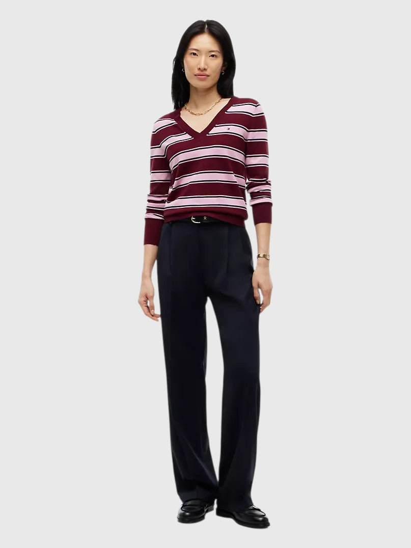 TOMMY HILFIGER Lightweight Striped V-Neck Sweater,XW09742-VLP