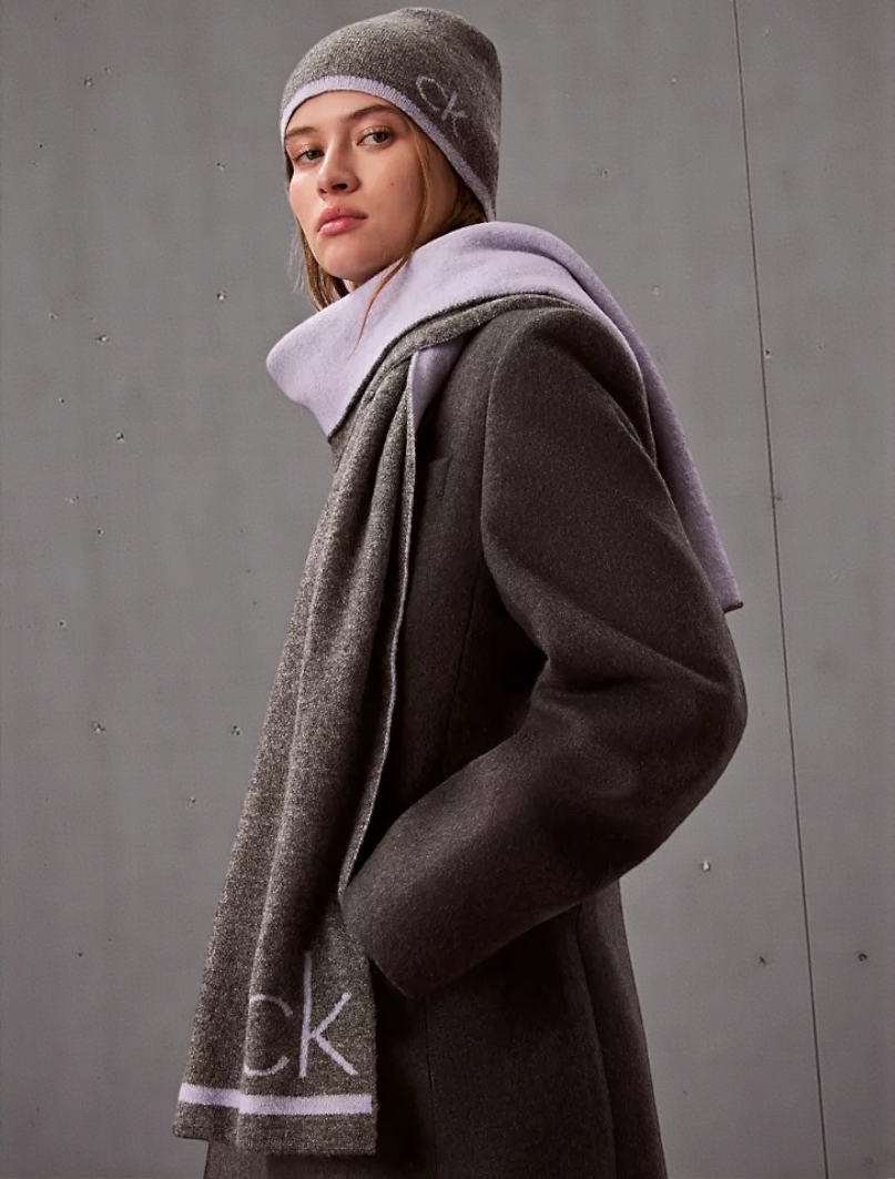 Flocked Monogram Logo Beanie and Scarf Set