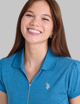 HALF ZIP PUFF SLEEVE HEATHER POLO SHIRT