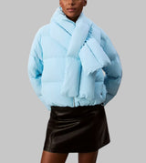 Short Puffer Jacket with Scarf
