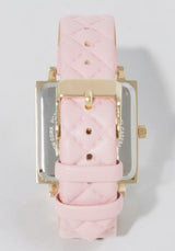 Baby Pink Quilted Strap Watch With Crystal Bezel