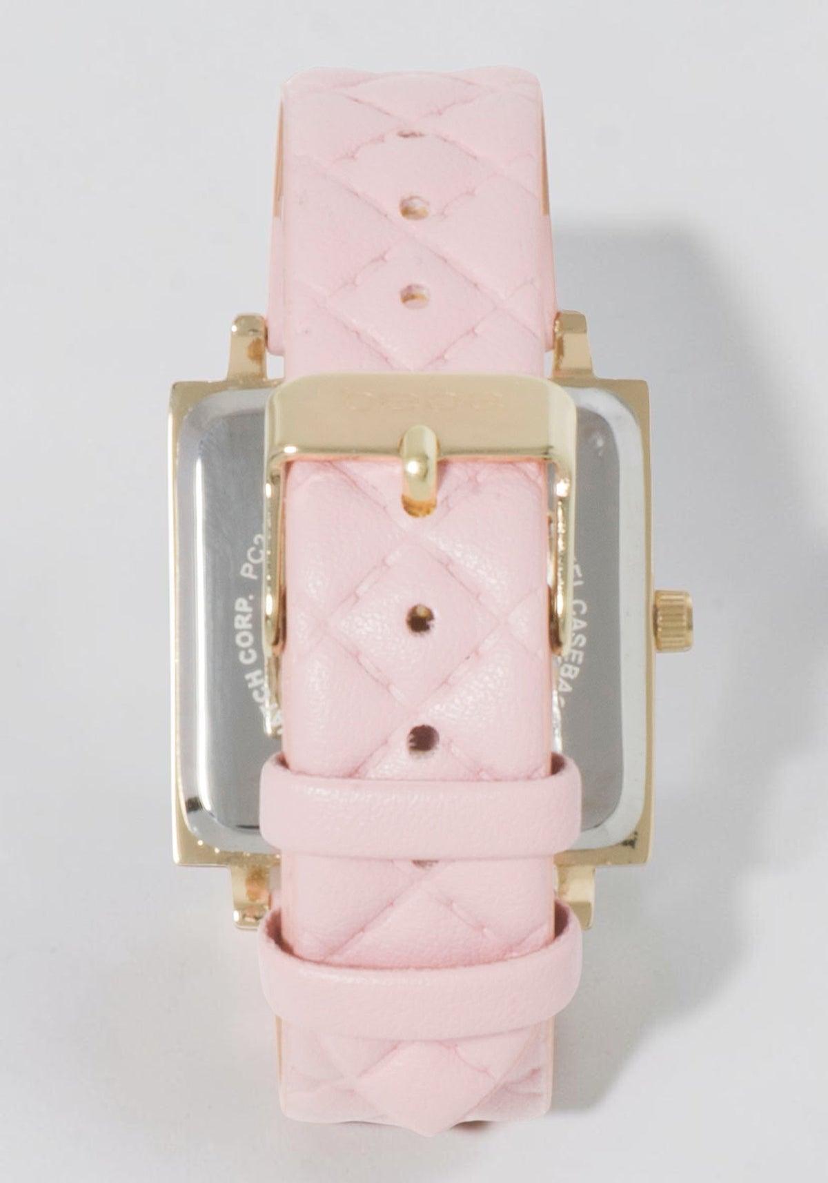 Baby Pink Quilted Strap Watch With Crystal Bezel