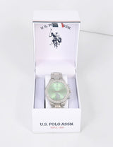 LADIES EMBELLISHED SILVER LINK WATCH WITH MINT FACE,USC40743UO-0000A