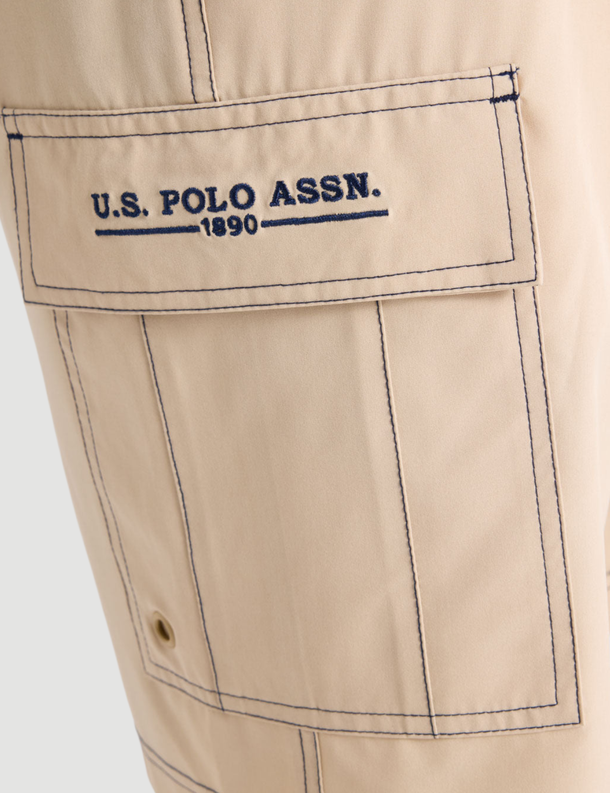 10" CONTRAST STITCH STRETCH CARGO SWIM SHORTS