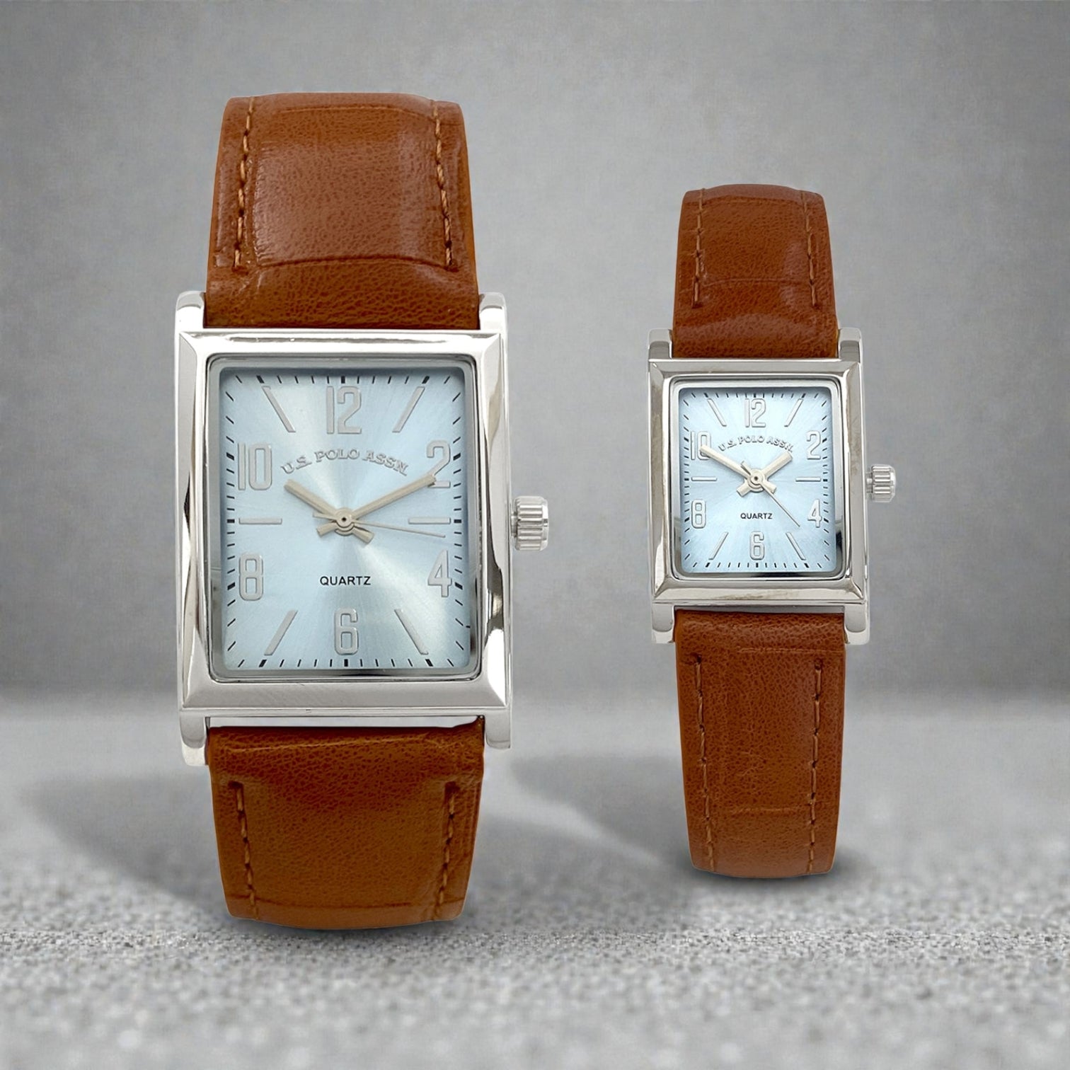 HIS AND HERS BROWN STRAP SQUARE FACE WATCH SET,USC2708UO