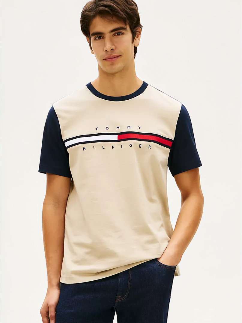 Flag Logo Contrast Sleeve T-Shirt