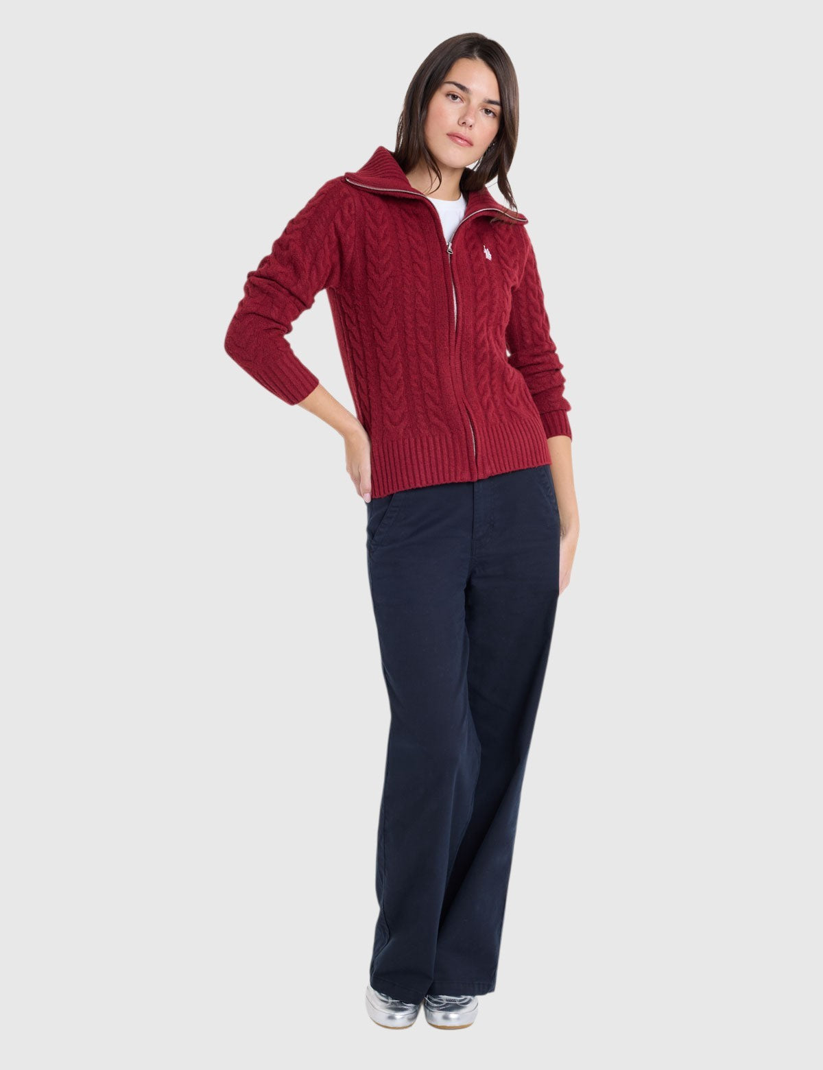US.POLO.ASSN FULL ZIP NOVELTY CABLE CARDIGAN,21W0024-EG00A