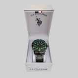 MENS SILVER LINK WATCH WITH GREEN FACE,USC80926UO-0000A