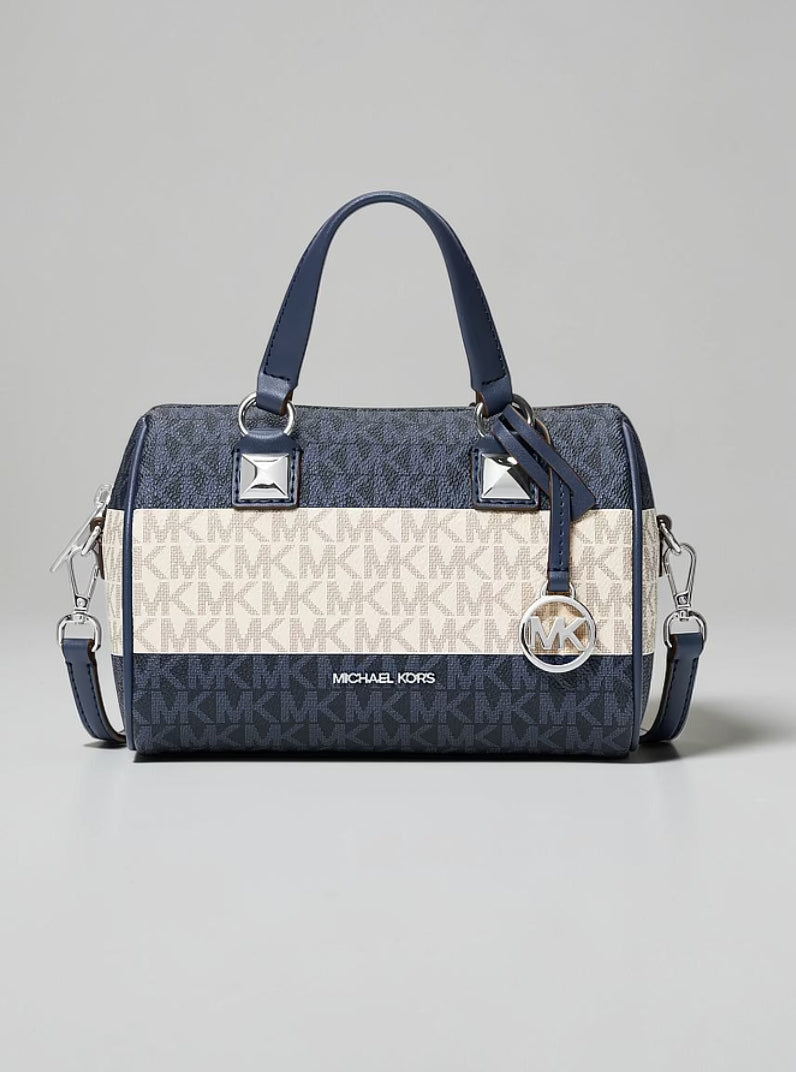 Grayson Striped Signature Logo Duffel Crossbody Bag,35S6SGYC5U