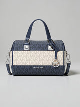 Grayson Striped Signature Logo Duffel Crossbody Bag,35S6SGYC5U