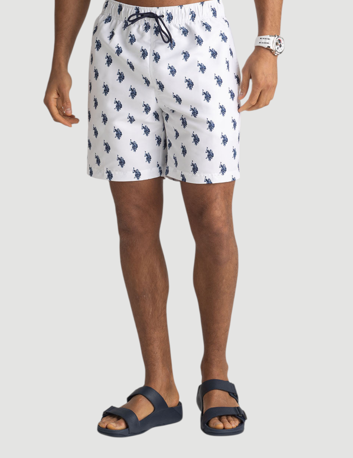 7" ALL OVER LOGO PRINT SWIM SHORTS