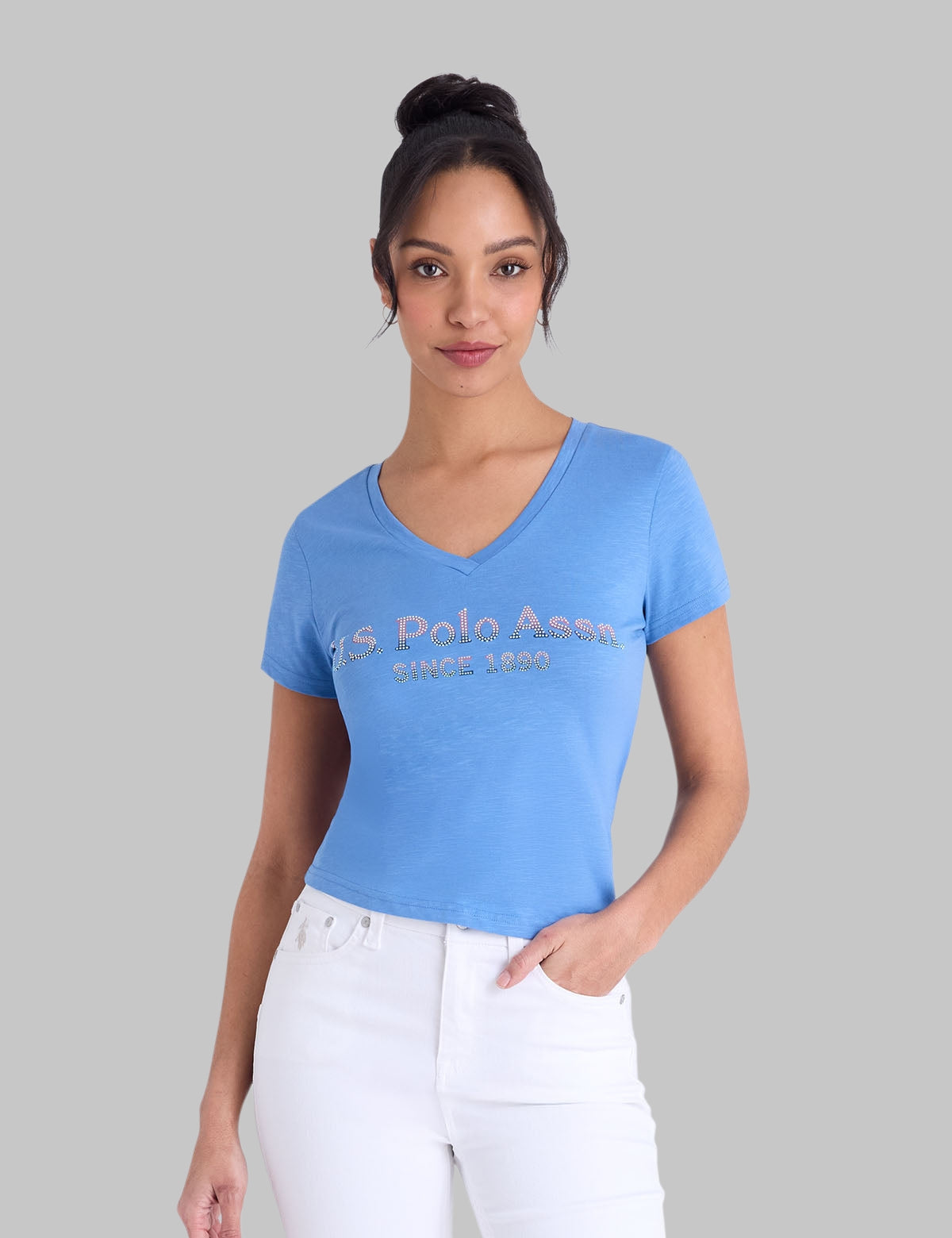 OMBRE V-NECK STRONE PRINT T-SHIRT,21T0090-2J00A