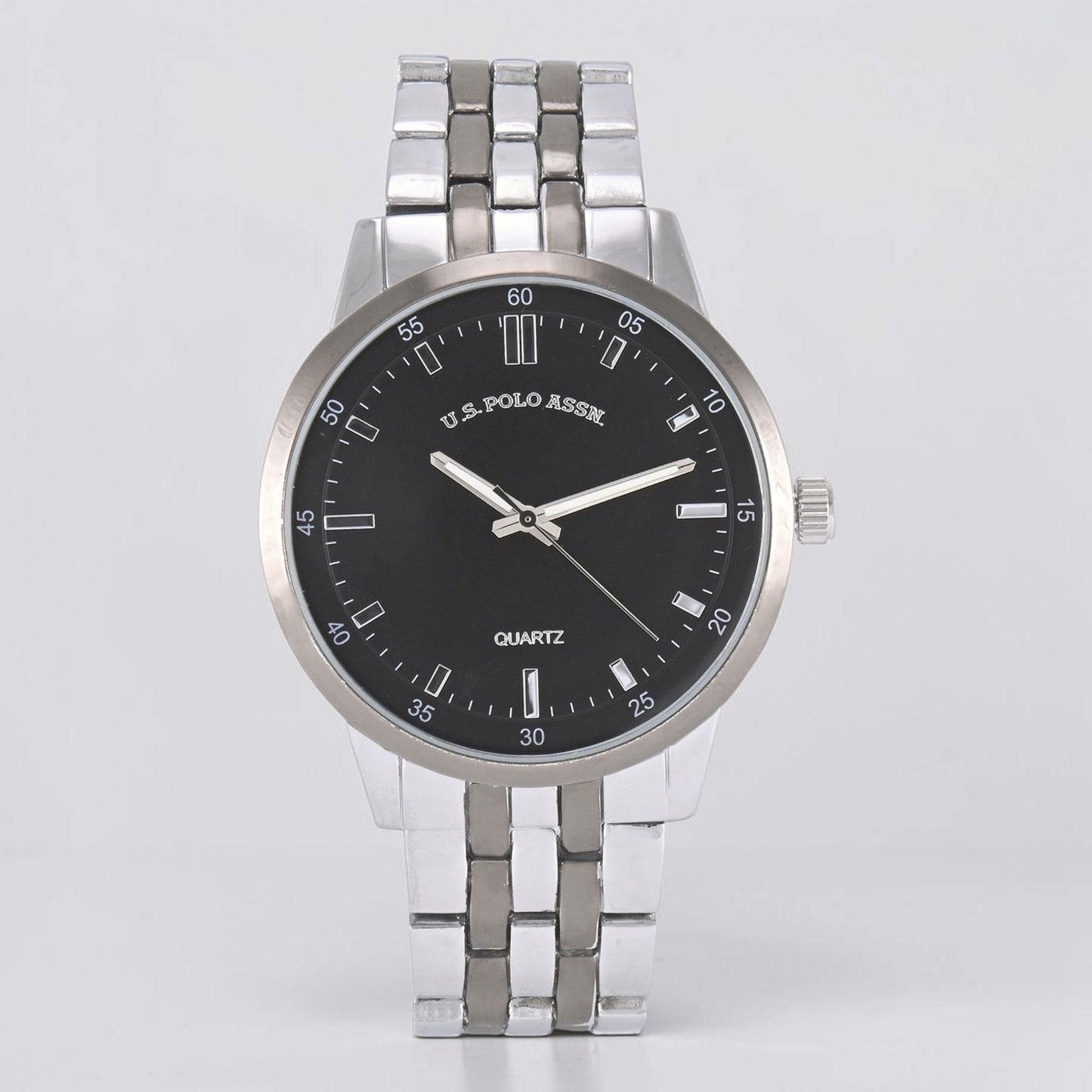 MENS TWO TONE SILVER AND GUNMETAL ANALOG LINK WATCH,USC80990UO-0000A