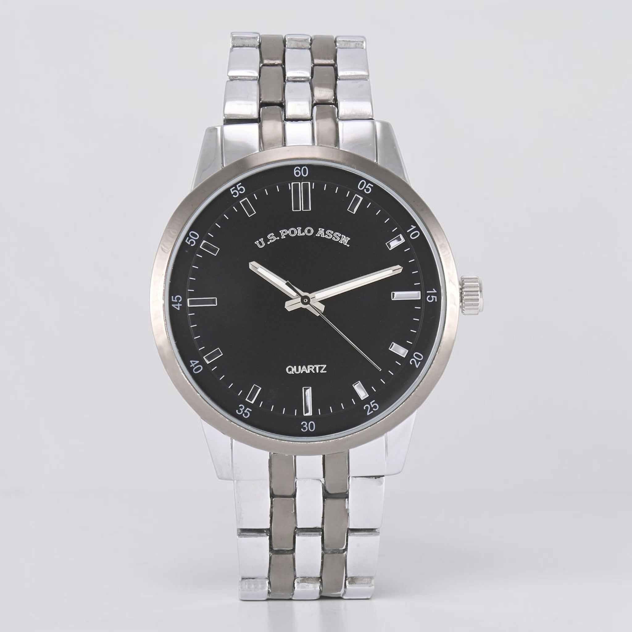 MENS TWO TONE SILVER AND GUNMETAL ANALOG LINK WATCH,USC80990UO-0000A