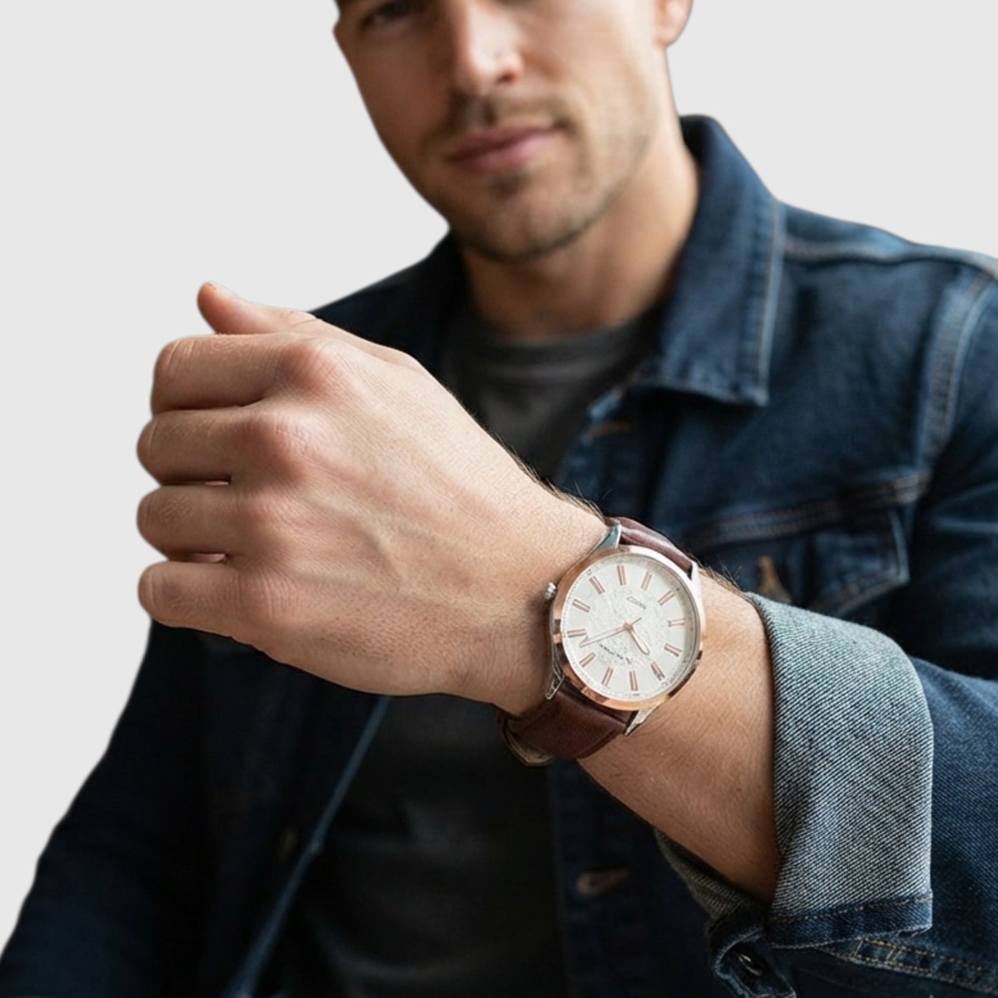 MENS BROWN STRAP GOLD ACCENT WATCH