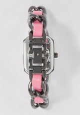 Pink Strap and Gun Metal Chain Link Bracelet Watch