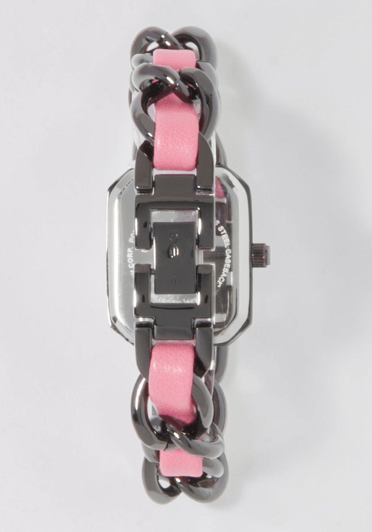 Pink Strap and Gun Metal Chain Link Bracelet Watch