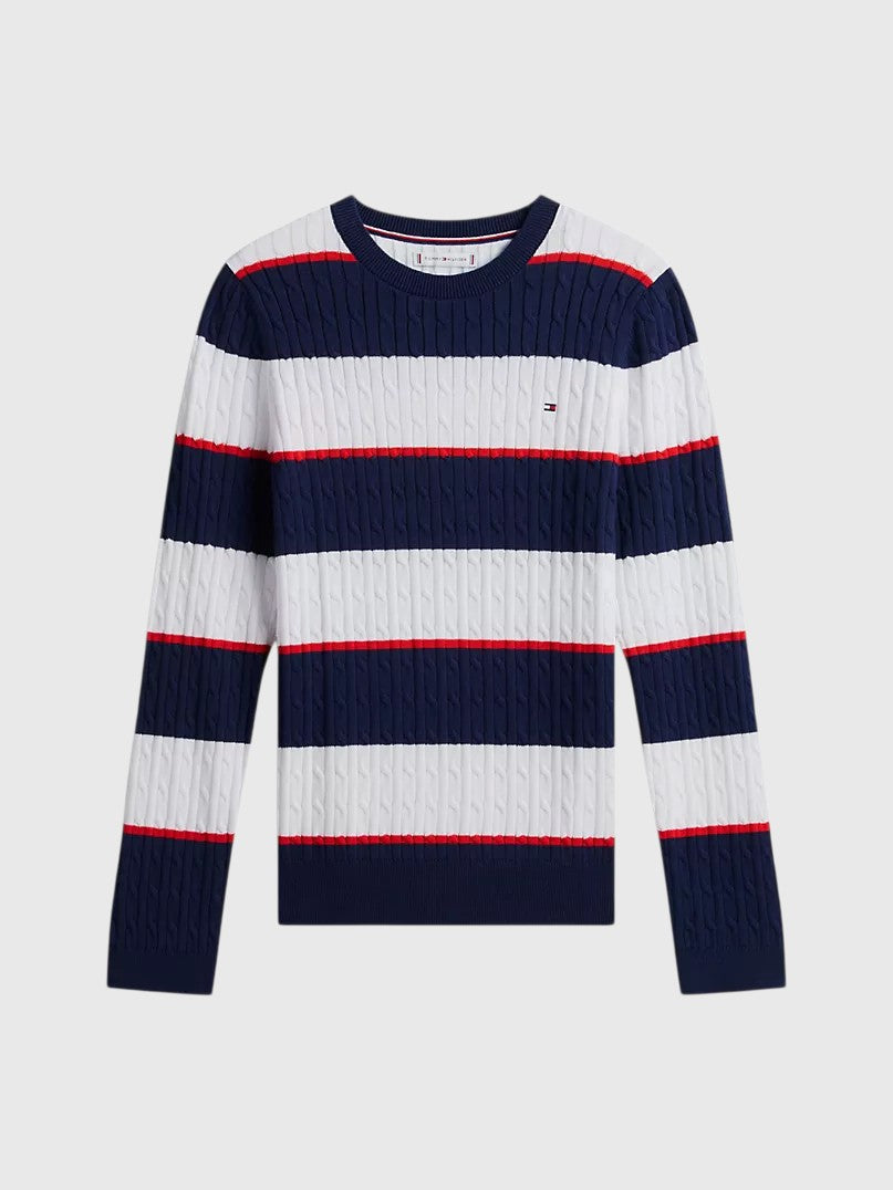 TOMMY HILFIGER Rugby Stripe Cable Knit Sweater,XW08906-YCF