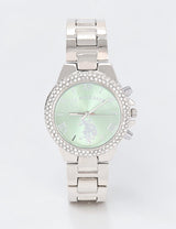 LADIES EMBELLISHED SILVER LINK WATCH WITH MINT FACE,USC40743UO-0000A