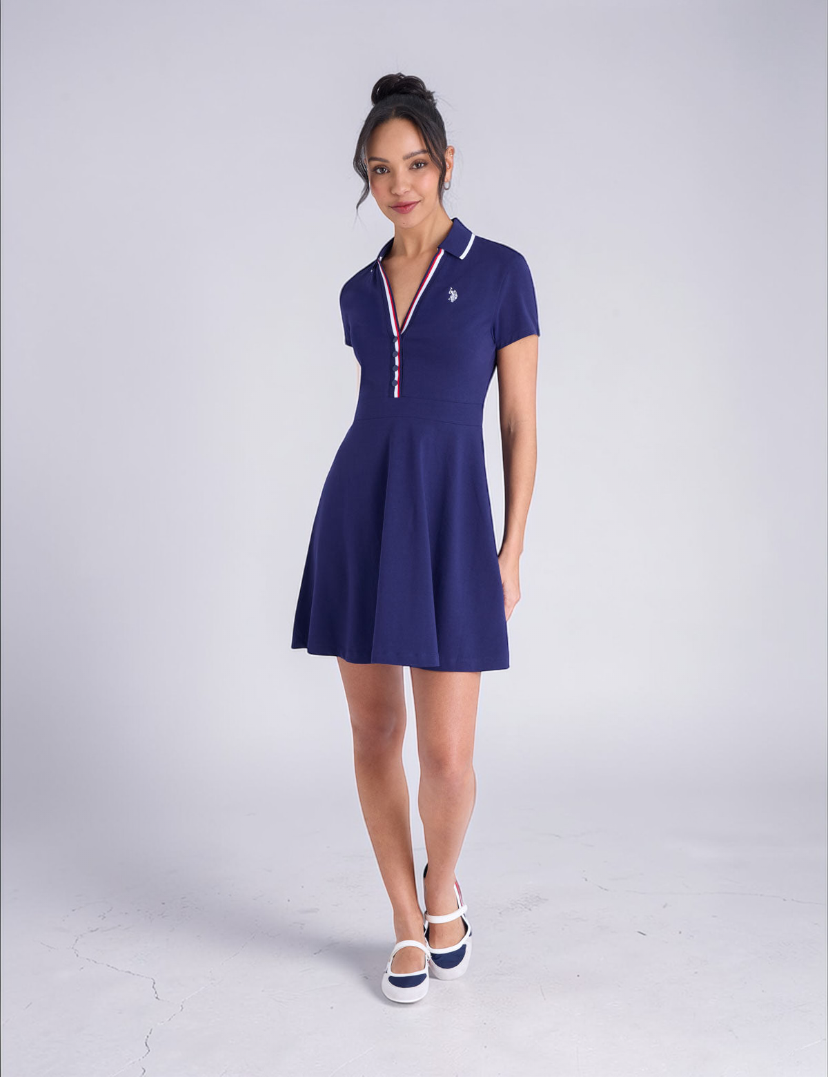 U.S Polo SIGNATURE STRIPE TRIM SWING POLO DRESS Serial 21D0060