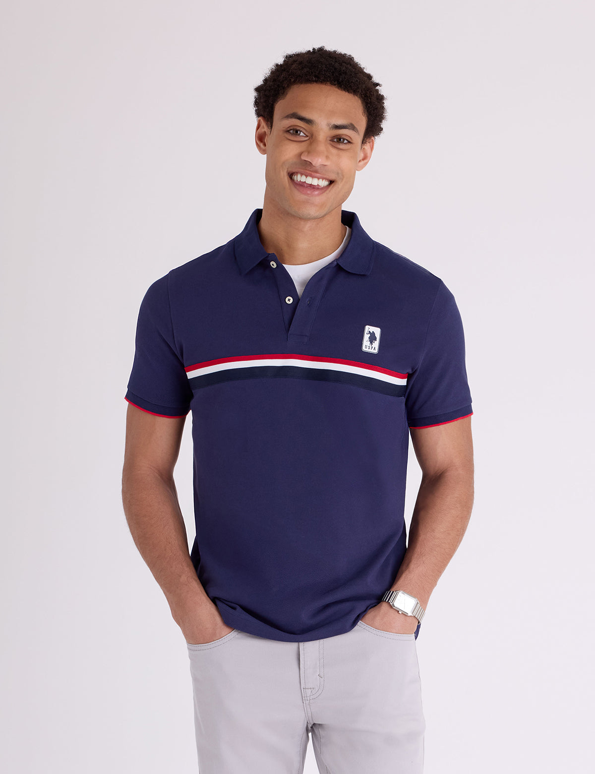 PIECED SIGNATURE STRIPE PIQUE POLO SHIRT