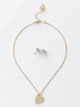 Immediate Guess Heart Pendant Necklace & Stud Earrings Set