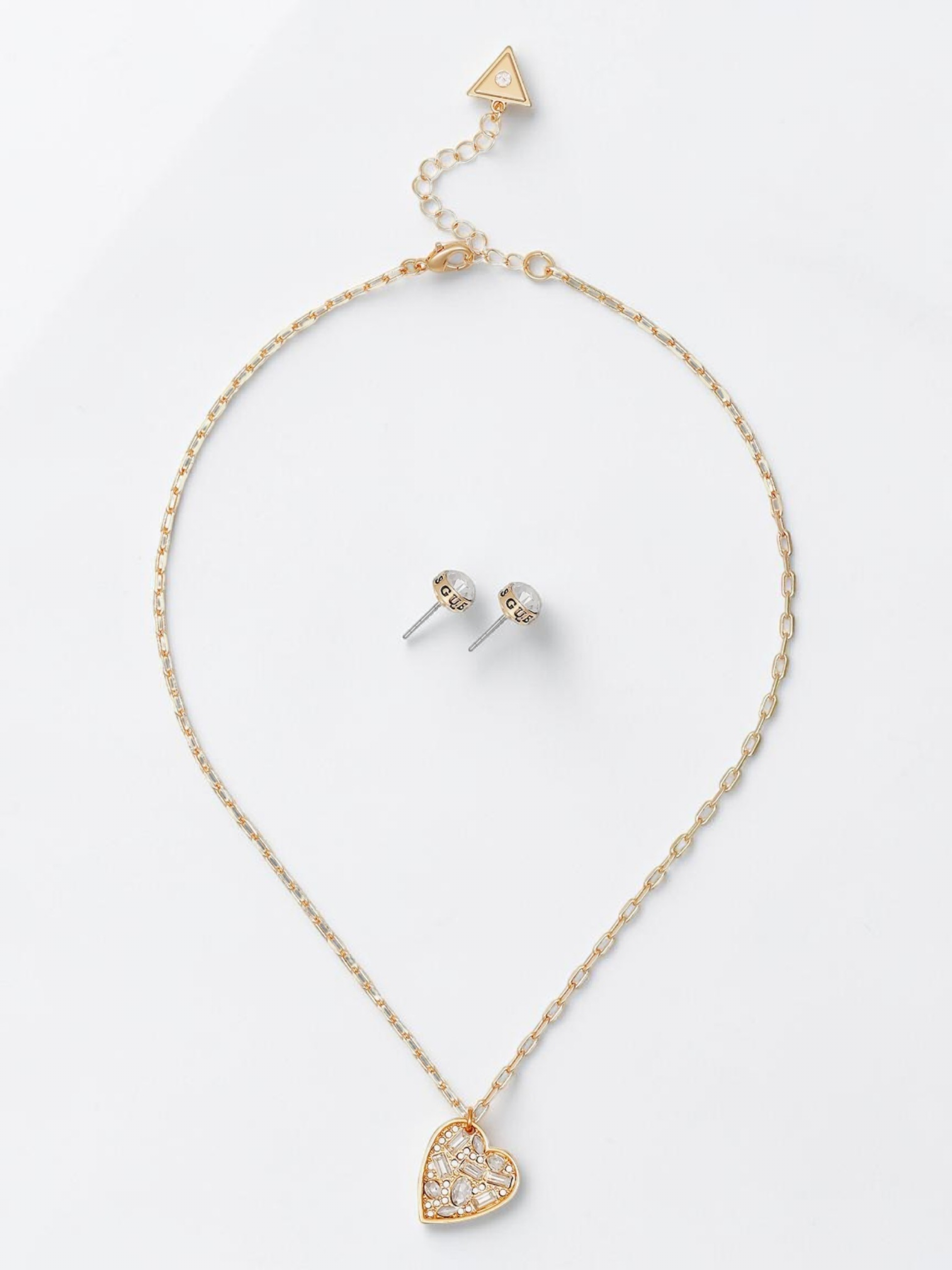 Immediate Guess Heart Pendant Necklace & Stud Earrings Set