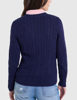 US.POLO.ASSN CABLE V-NECK SWEATER, 21W0007-EE00A