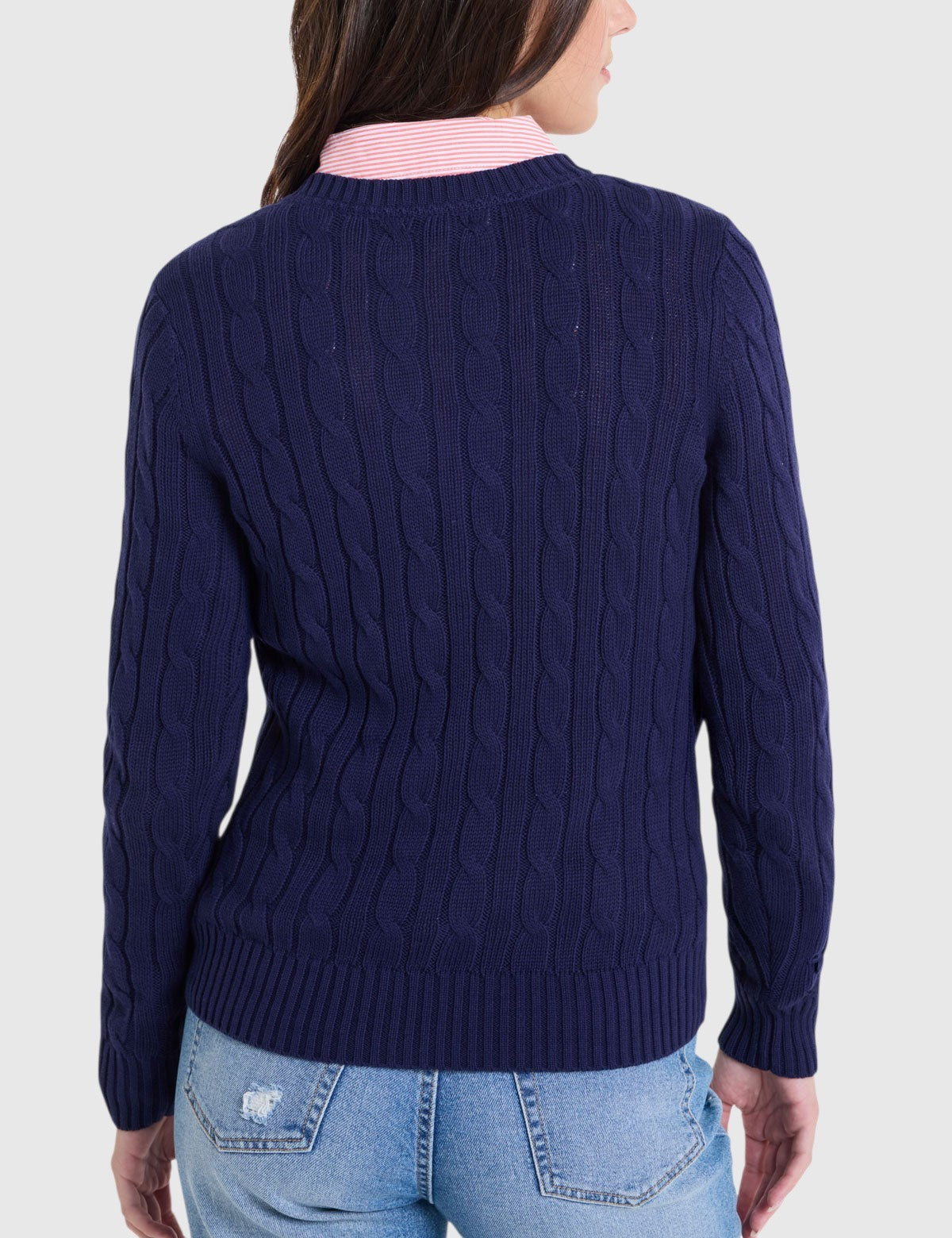 US.POLO.ASSN CABLE V-NECK SWEATER, 21W0007-EE00A