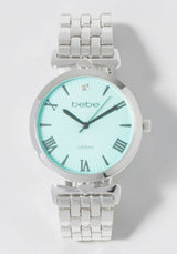 Silver Link Round Bracelet Diamond Dial Watch