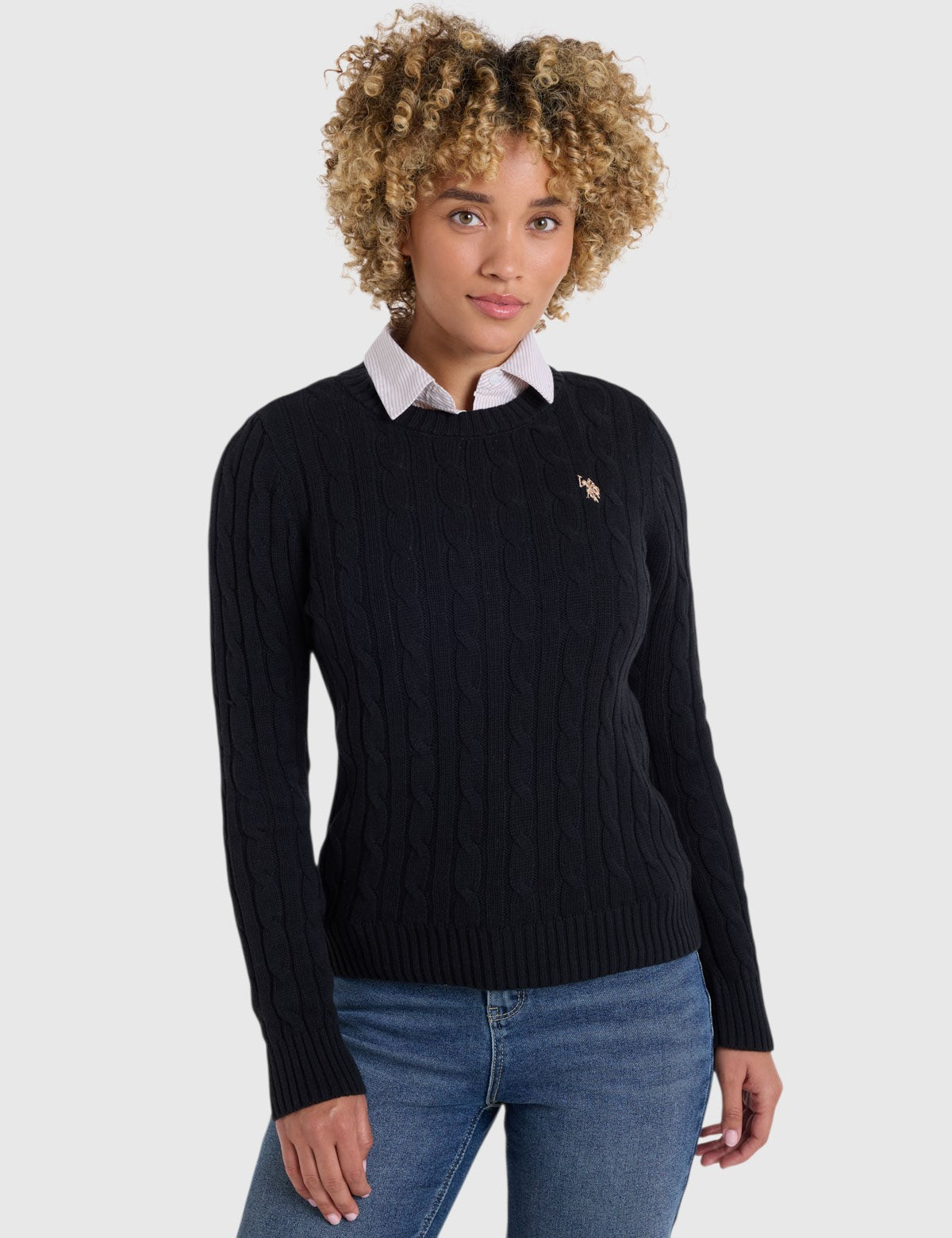 US.POLO.ASSN CABLE NECK SWEATER, 21W0006-EE00A