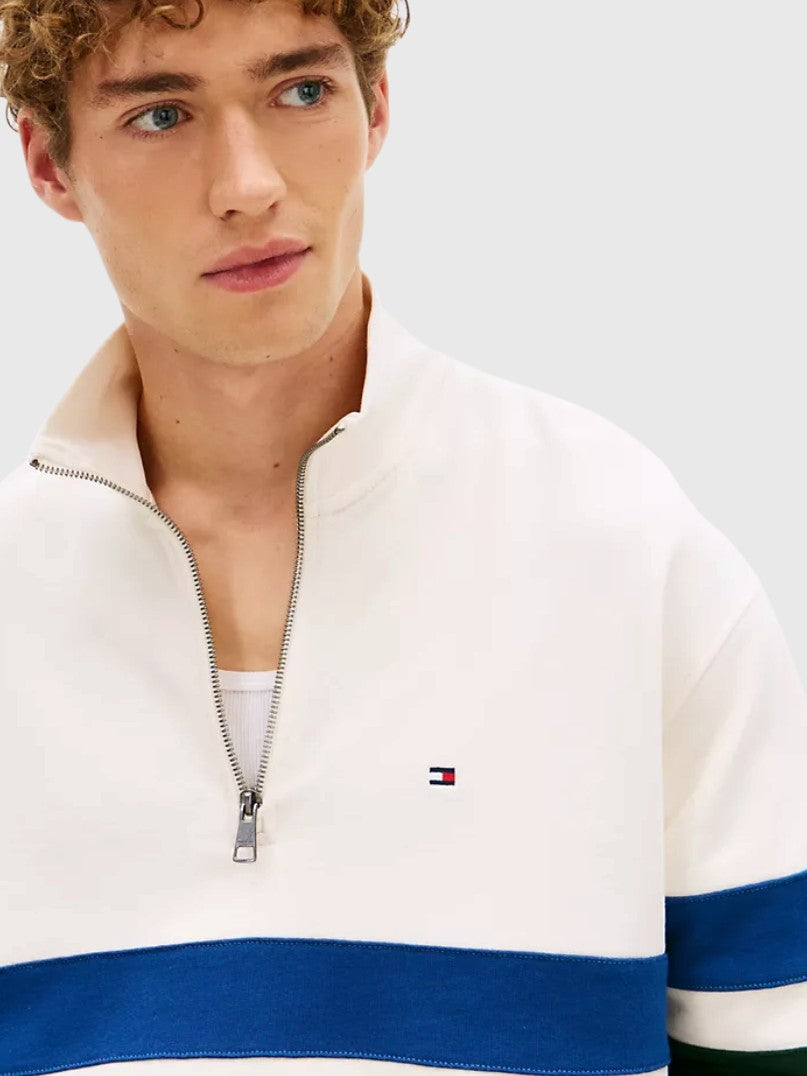 TOMMY HILFIGER Block Stripe Quarter-Zip Sweatshirt,MW42491-Z00