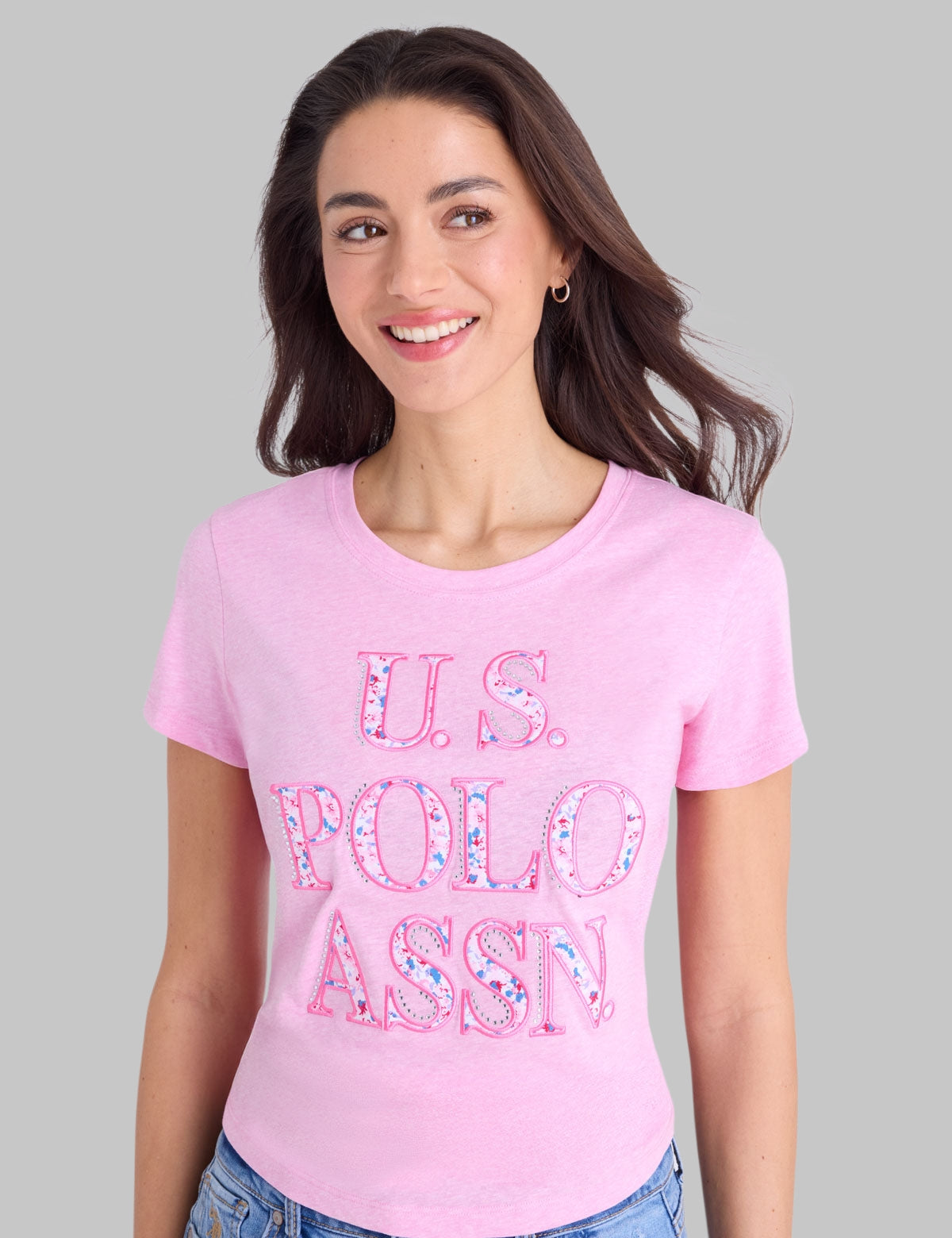 STACKED FLORAL PRINT STONE SCOOP T-SHIRT,21T0091-1D00A