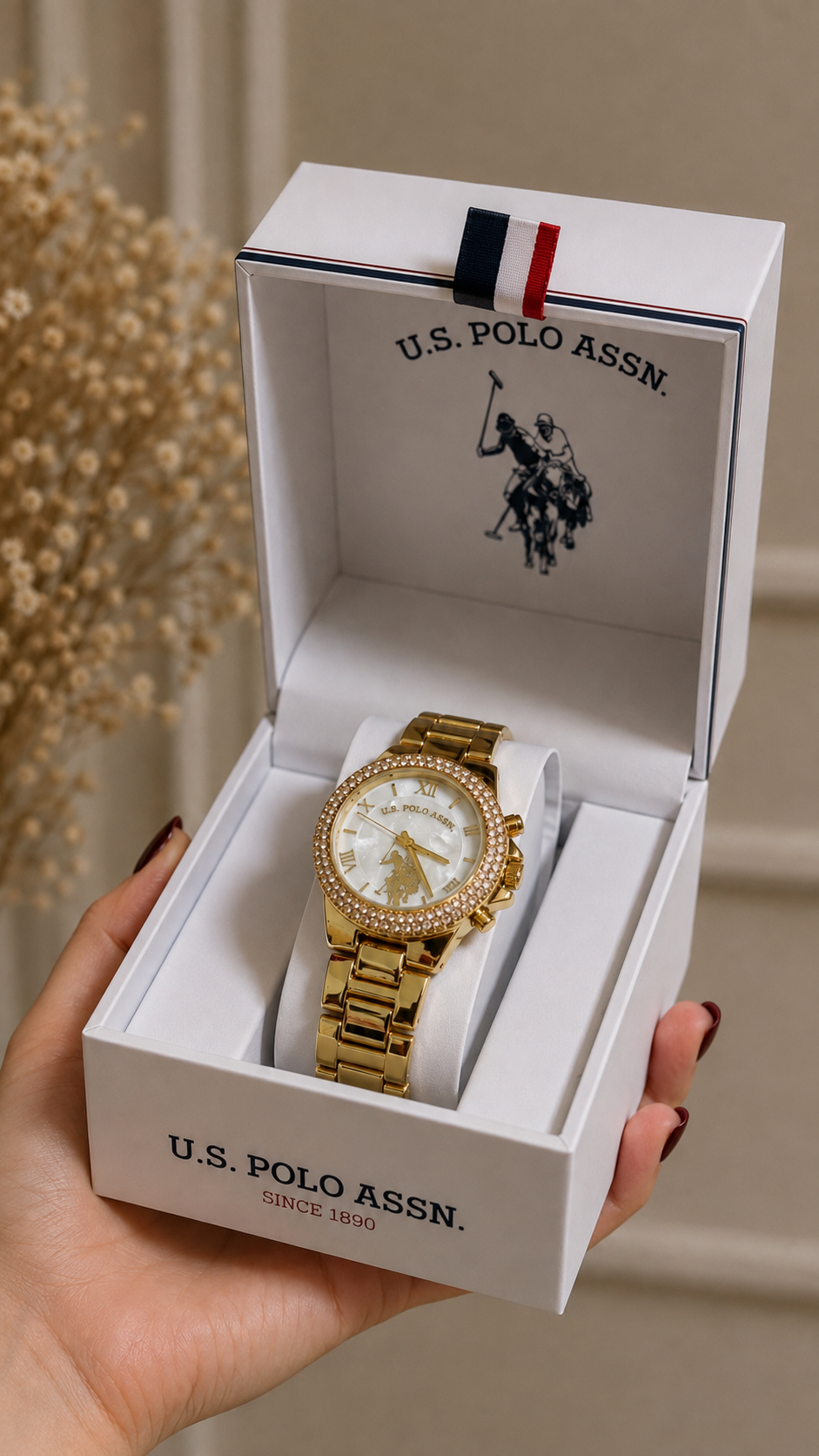 Immediate Us polo assn LADIES GOLD EMBELLISHED LINK WATCH USC40739UO