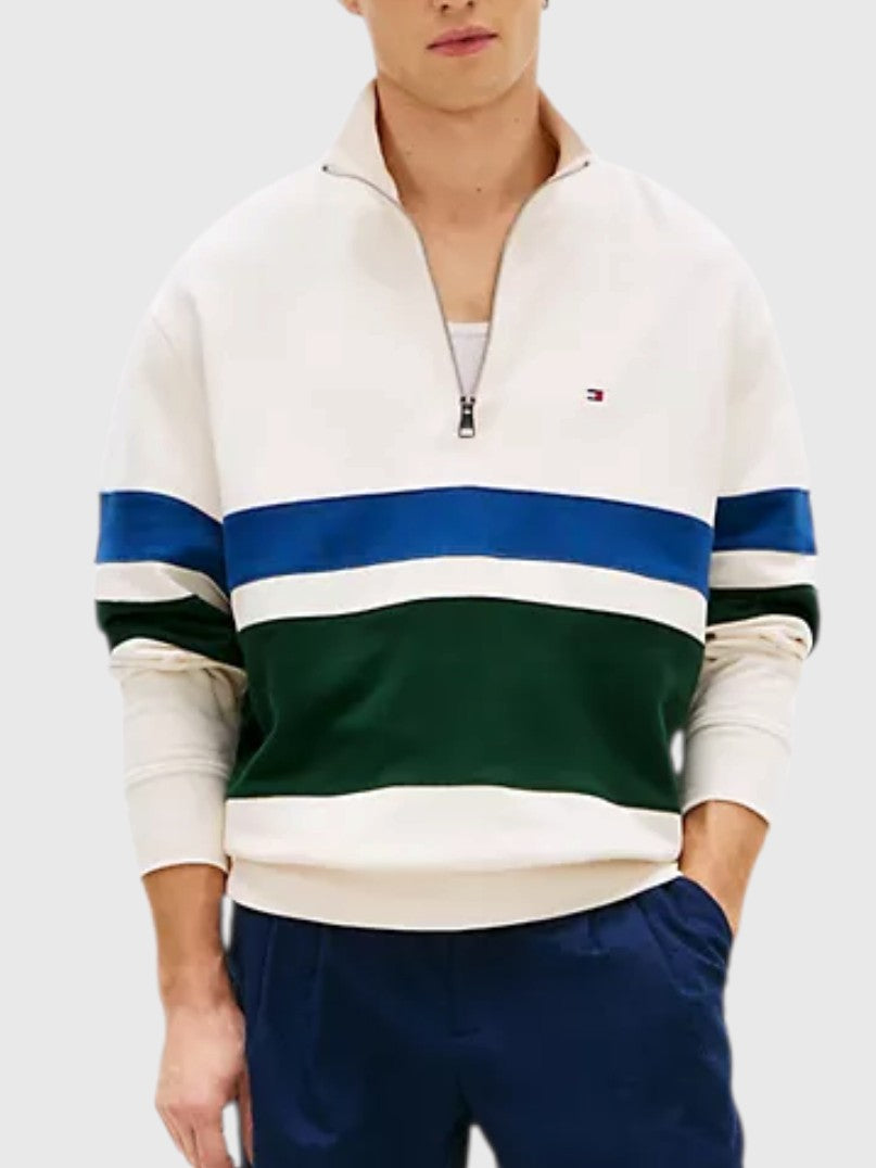 TOMMY HILFIGER Block Stripe Quarter-Zip Sweatshirt,MW42491-Z00