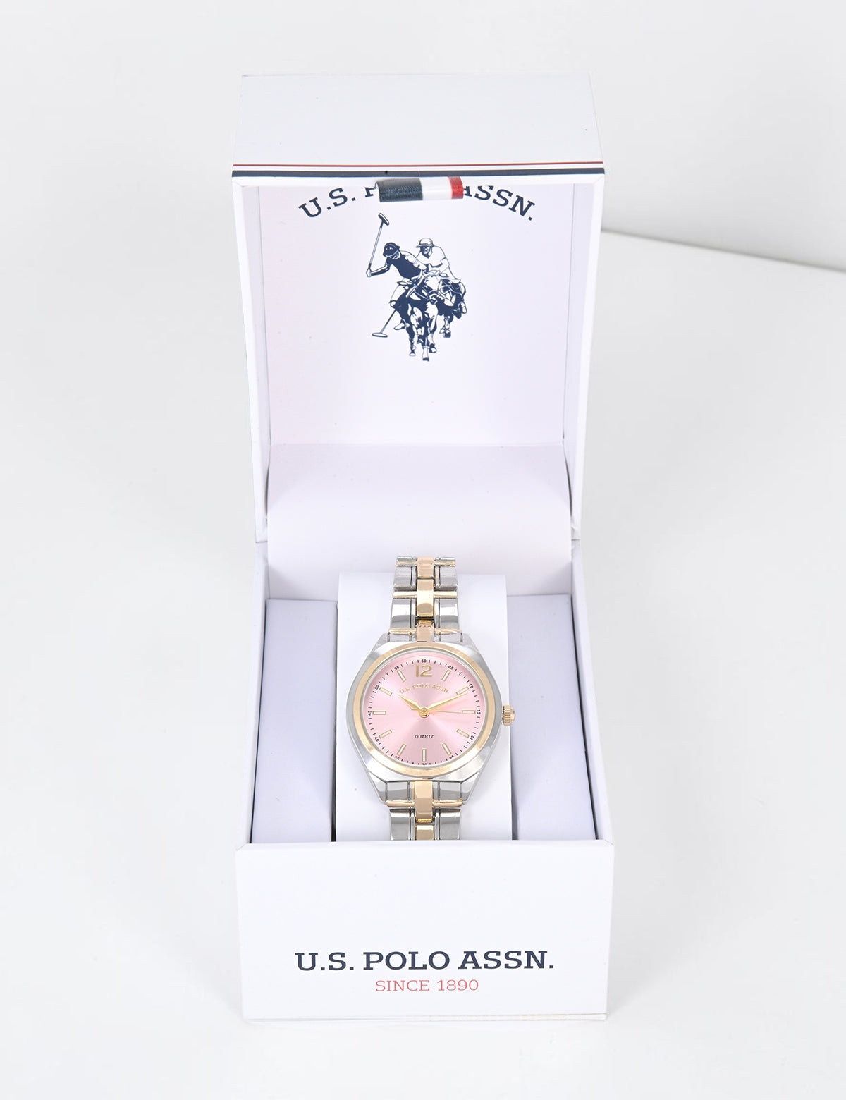 LADIES TWO TONE SILVER AND GOLD WATCH WITH PINK FACE,USC40686UO-0000A