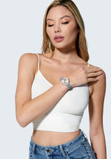Silver Dial Crystal Bezel Watch