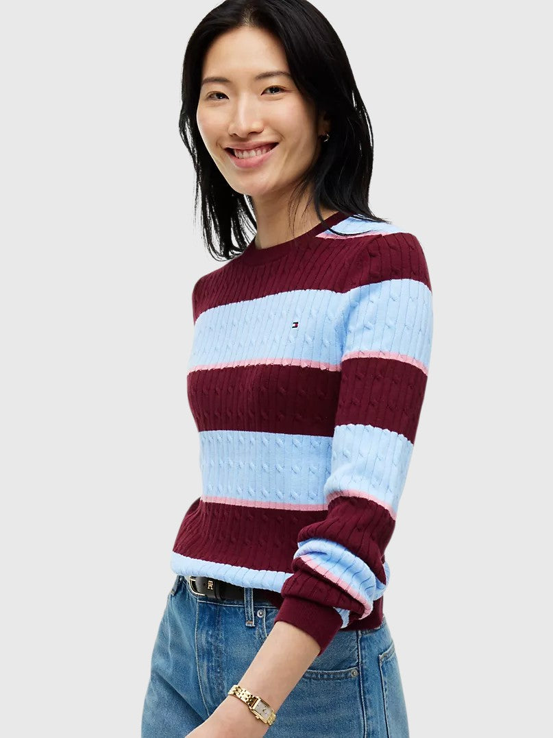TOMMY HILFIGER Rugby Stripe Cable Knit Sweater,XW08906-YCF