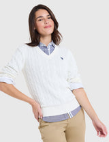 US.POLO.ASSN CABLE V-NECK SWEATER, 21W0007-EE00A
