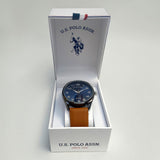 MENS BROWN STRAP WATCH WITH NAVY FACE,USC50763UO-0000A