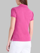 HALF ZIP PUFF SLEEVE HEATHER POLO SHIRT