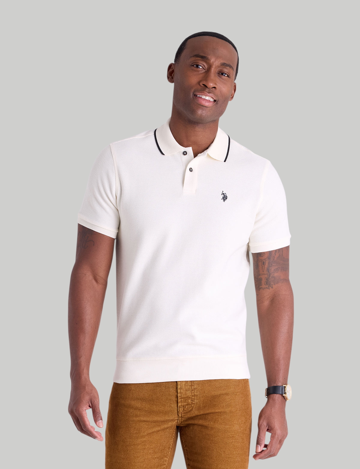 HONEYCOMB RIBBED BAND POLO SHIRT