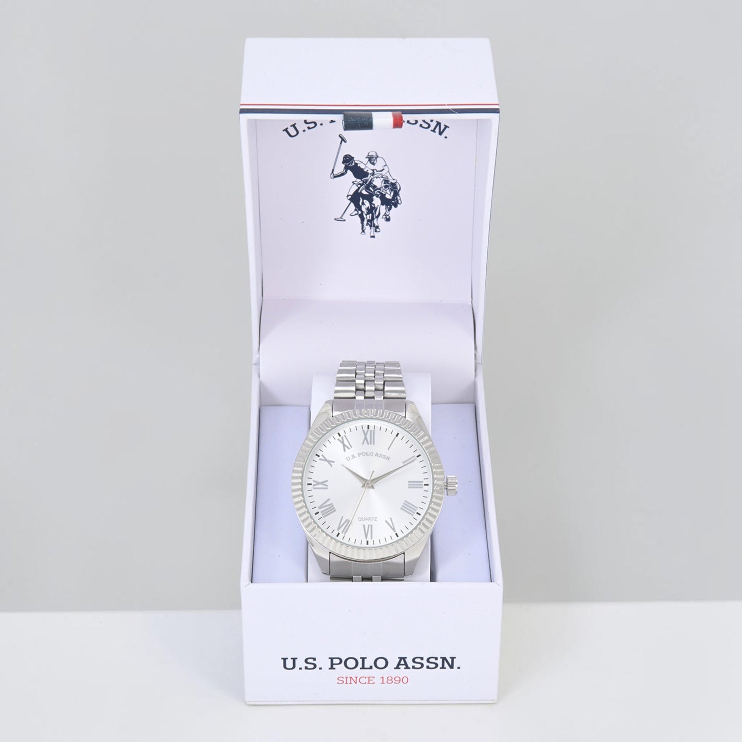 MENS SILVER TONE FIVE LINK ANALOG WATCH,USC81000UO-0000A