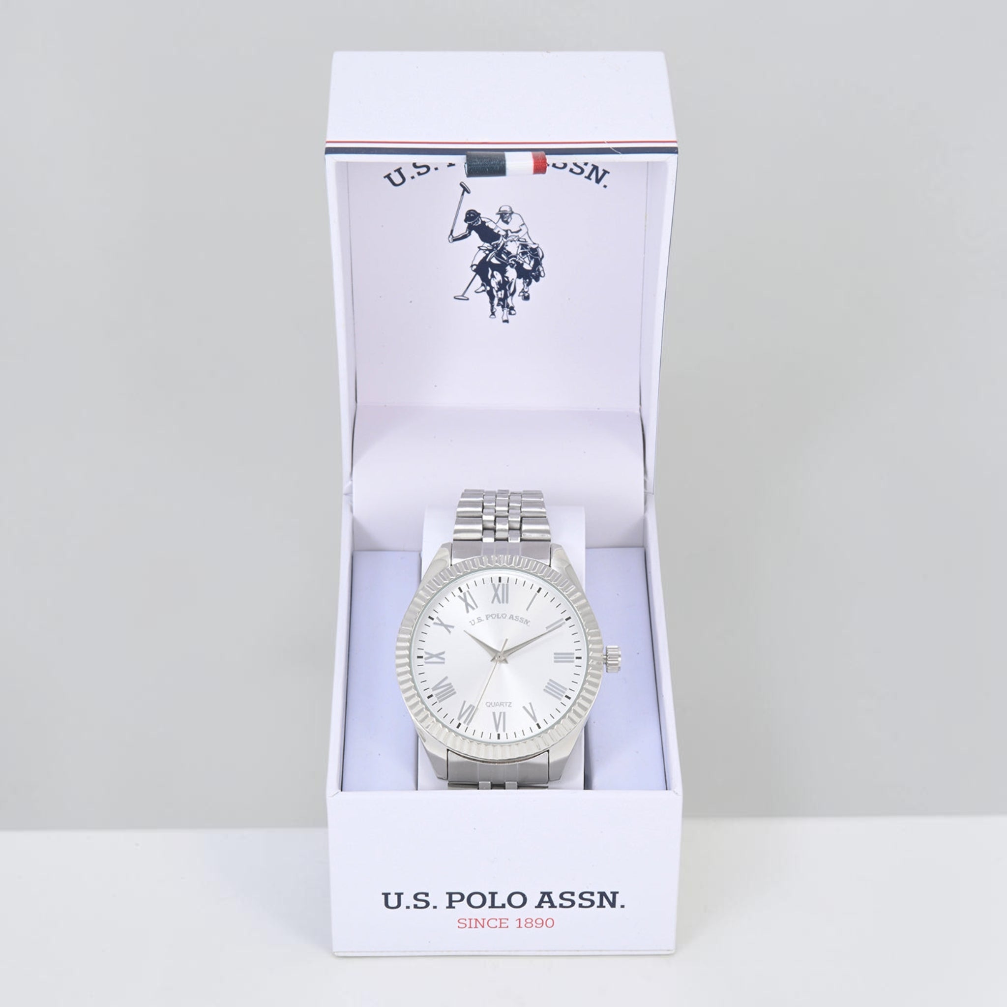 MENS SILVER TONE FIVE LINK ANALOG WATCH,USC81000UO-0000A